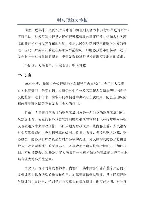 财务预算表模板