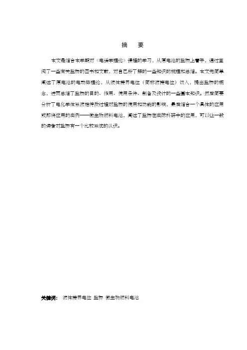电化学课程论文-盐桥