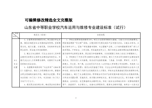 山东中等职业学校汽修专业建设标准(定稿)精选全文