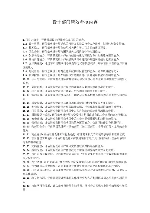 设计部门绩效考核内容