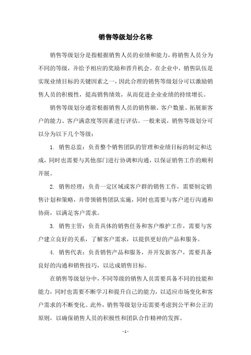 销售等级划分名称