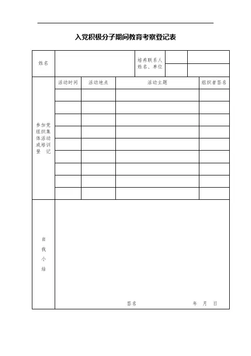 入党积极分子期间教育考察登记表(模板)