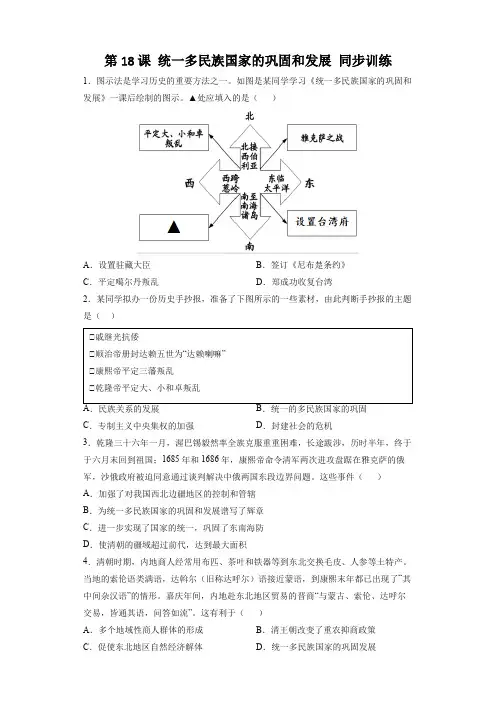 2023年春部编版七下历史：第18课 统一多民族国家的巩固和发展 同步训练(含答案解析)