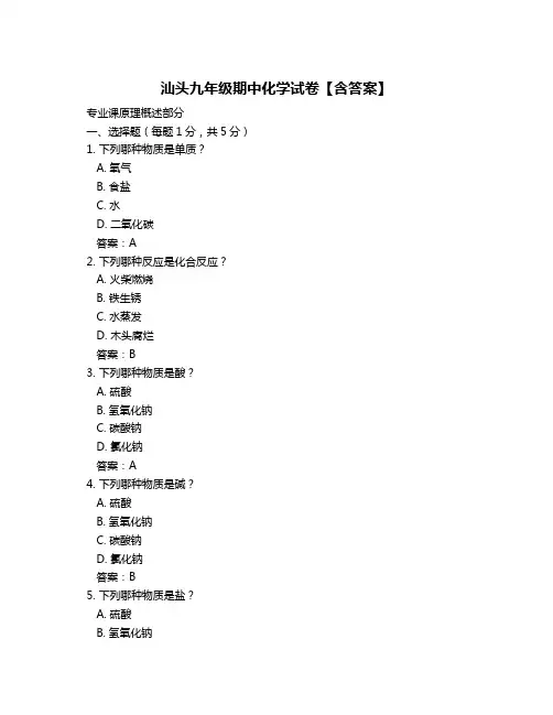 汕头九年级期中化学试卷【含答案】