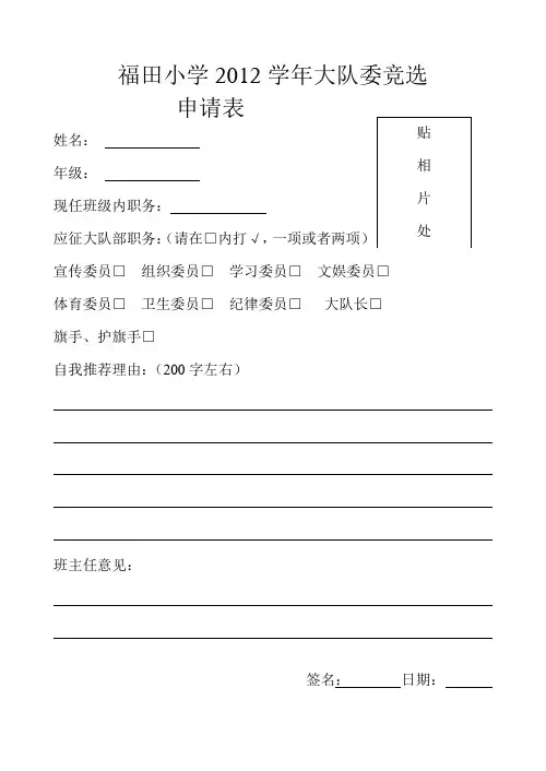队委竞选申请表