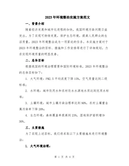 2023年环境整治实施方案范文