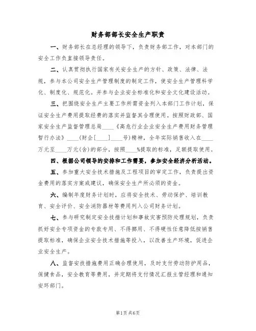 财务部部长安全生产职责（5篇）