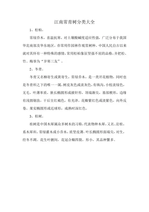 江南常青树分类大全