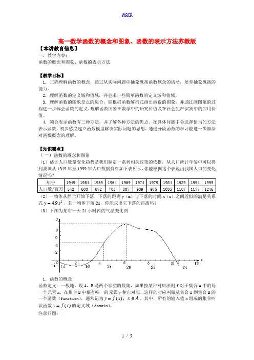 高一数学函数的概念和图象、函数的表示方法苏教版知识精讲