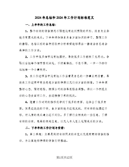 2024年总结和2024年工作计划标准范文（4篇）