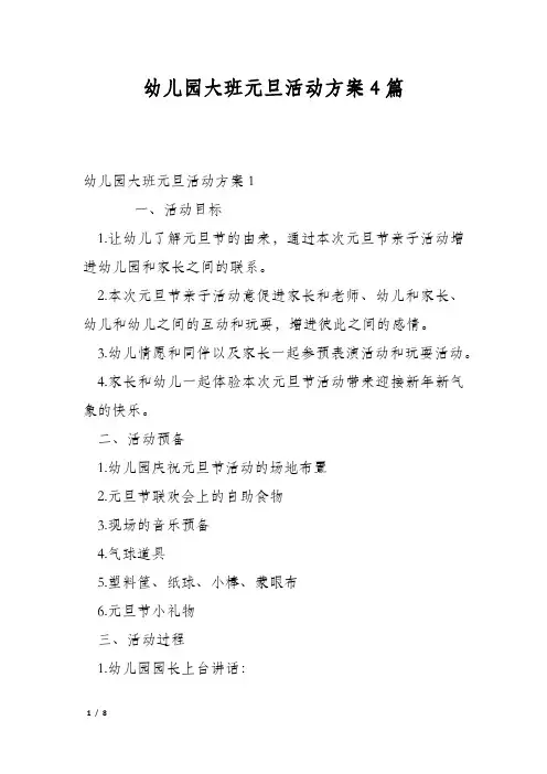 幼儿园大班元旦活动方案4篇