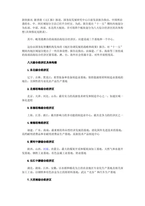 我国八大综合经济区
