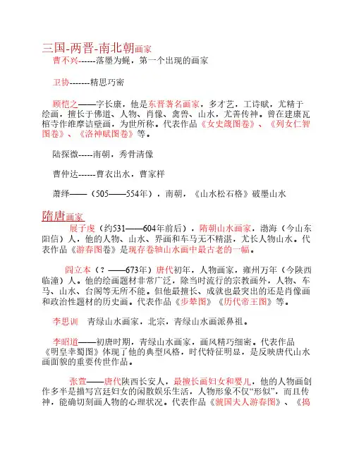 各朝代主要画家