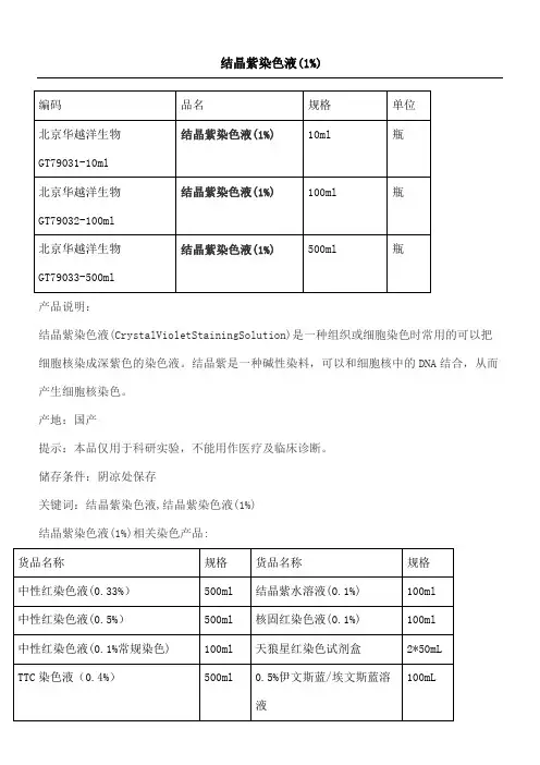 结晶紫染色液配制及使用说明