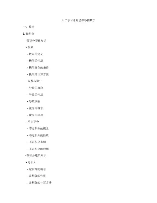 大二学习计划思维导图数学