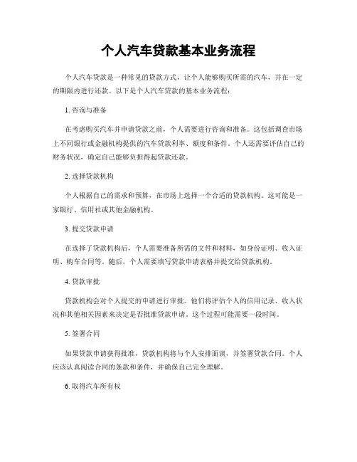 个人汽车贷款基本业务流程