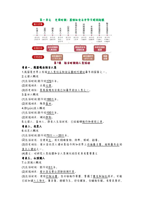 2024版七年级历史上册第一单元知识点总结