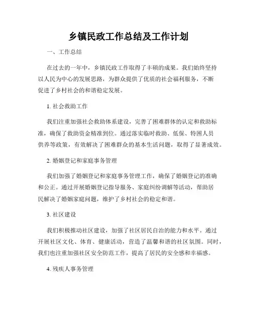 乡镇民政工作总结及工作计划