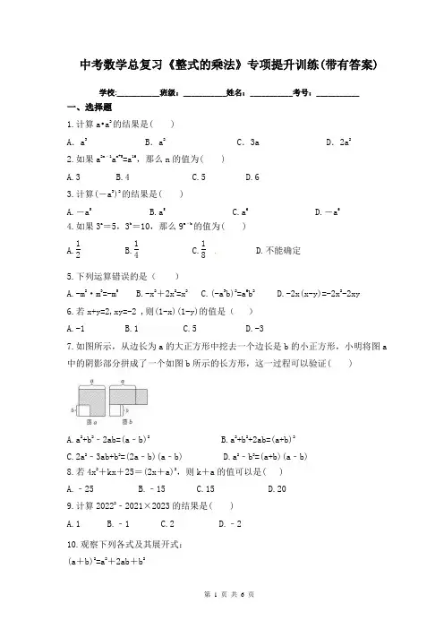 中考数学总复习《整式的乘法》专项提升训练(带有答案)
