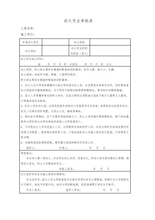 动火作业审批表、动火证