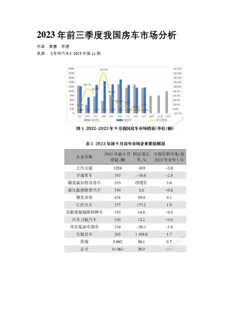 2023年前三季度我国房车市场分析