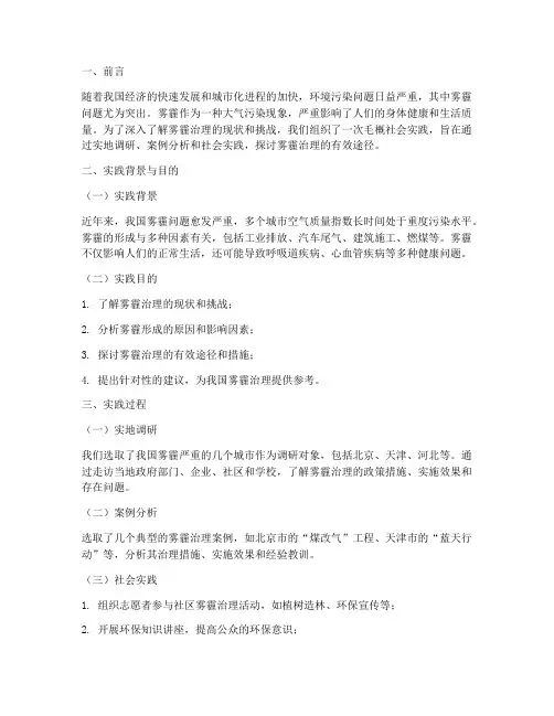 毛概社会实践报告雾霾