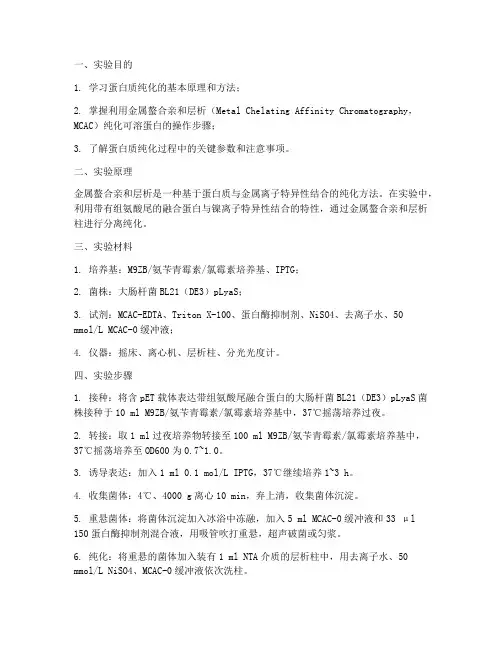 纯化可溶蛋白实验报告