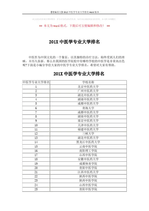 【精编范文】201X中医学专业大学排名word版本 (4页)