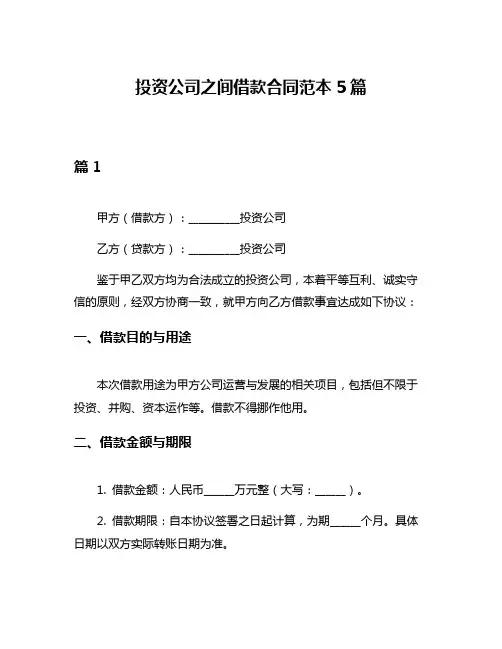 投资公司之间借款合同范本5篇