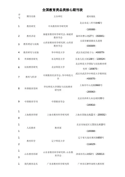 全国教育类总类核心期刊表