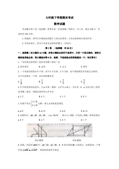 D_山东省新泰市(五四制)2017-2018学年七年级下学期期末考试数学试题(word版,含答案)