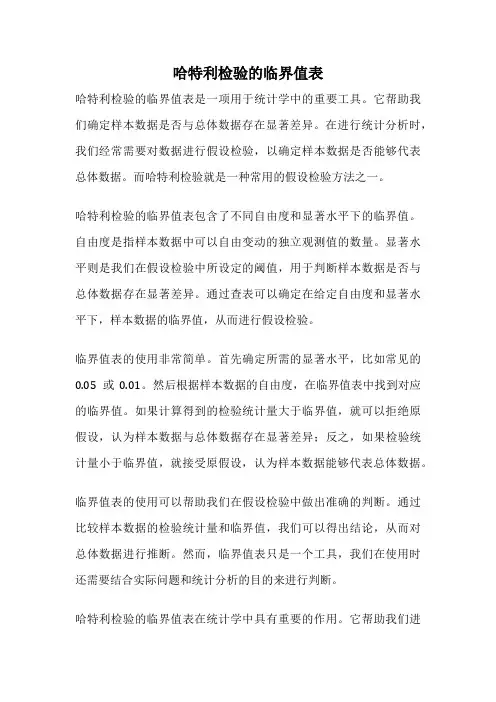 哈特利检验的临界值表