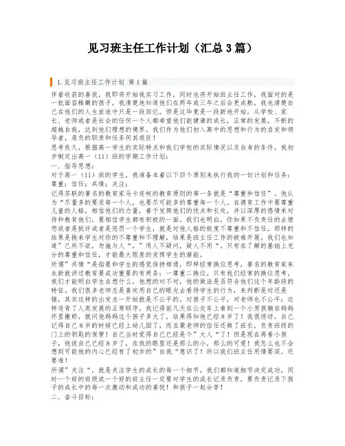 见习班主任工作计划(汇总3篇)