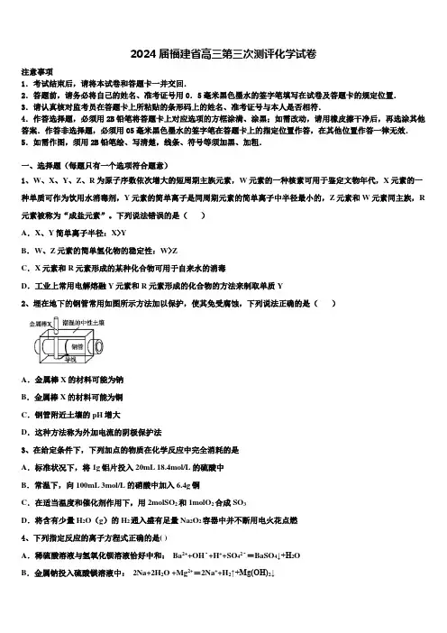 2024届福建省高三第三次测评化学试卷含解析