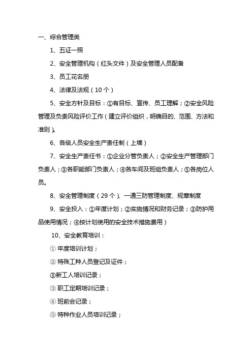 质量标准化资料清单