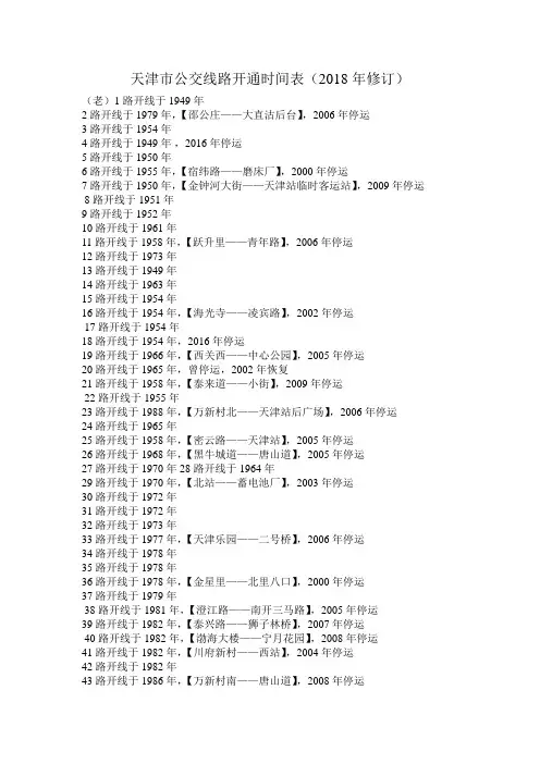 天津市公交线路开通时间表(2018年修订版)