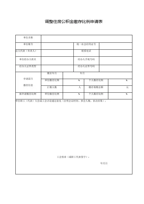 调整住房公积金缴存比例申请表