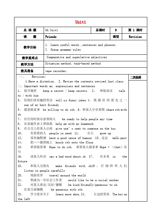 2015牛津译林版八年级英语上册Unit1FriendsTask教案