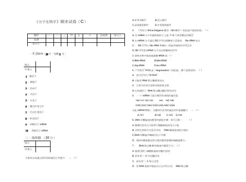 (完整版)《分子生物学》期末试卷及答案(C)