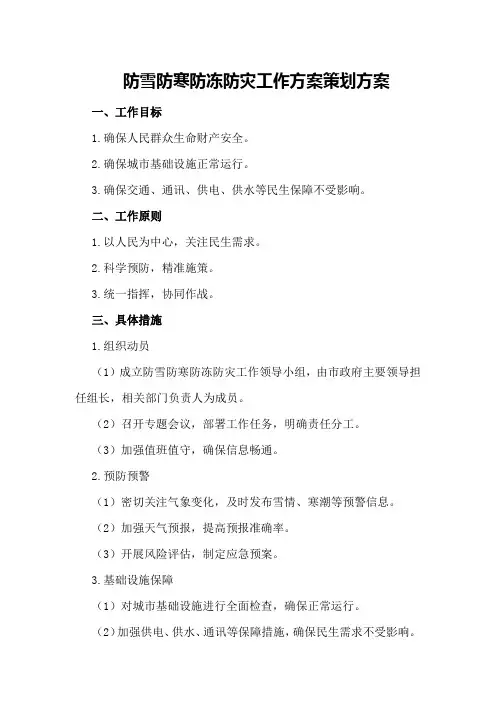 防雪防寒防冻防灾工作方案策划方案