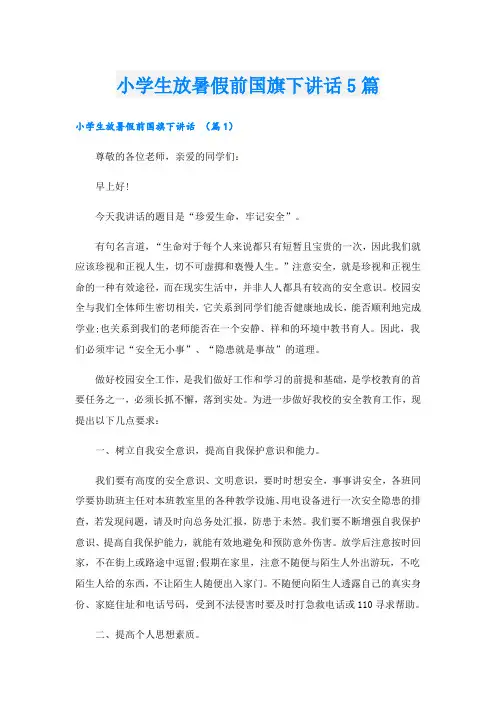 小学生放暑假前国旗下讲话5篇