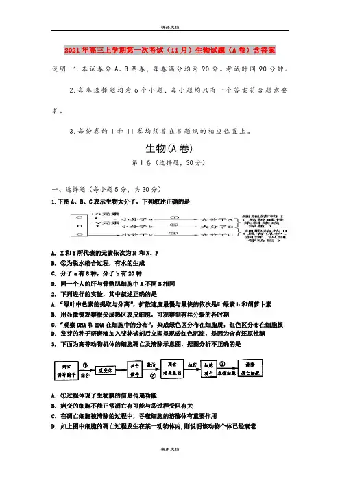 2021年高三上学期第一次考试(11月)生物试题(A卷)含答案