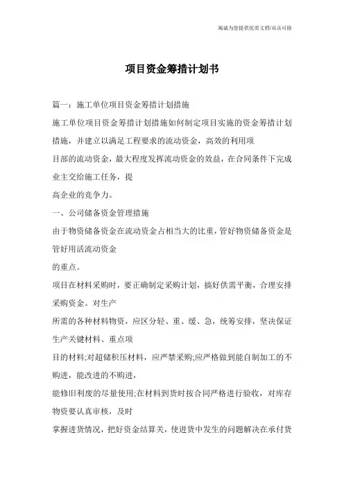 项目资金筹措计划书