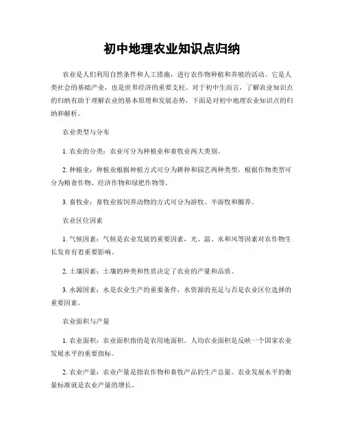 初中地理农业知识点归纳