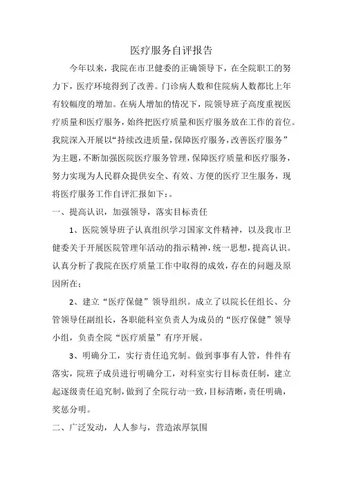 医疗保健服务自评报告