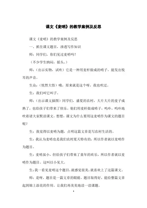 课文《麦哨》的教学案例及反思