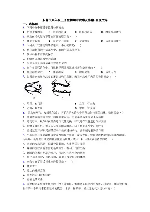 东营市八年级上册生物期末试卷及答案-百度文库