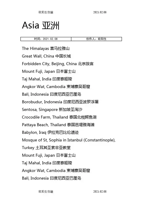 世界各国著名景点英文之欧阳生创编