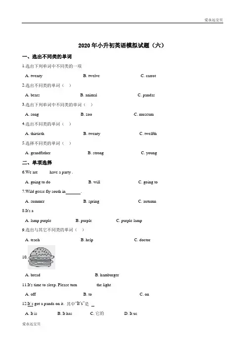 2020年小升初英语模拟必刷题(六)(北京版含答案)