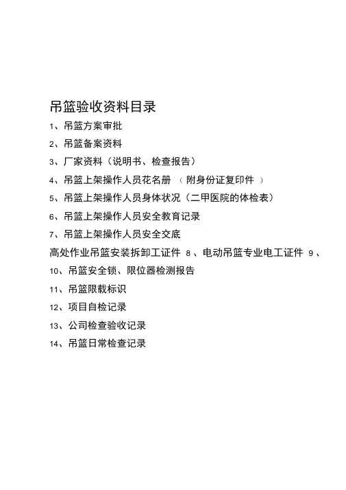施工现场吊篮验收资料及验收表格